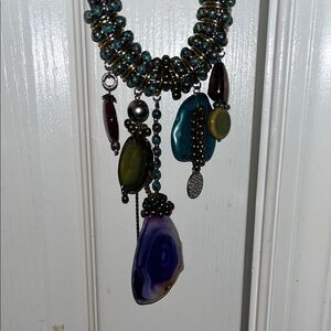 Elegant Multicolor Beaded Necklace with Amethyst Necklace one of a kind heavy